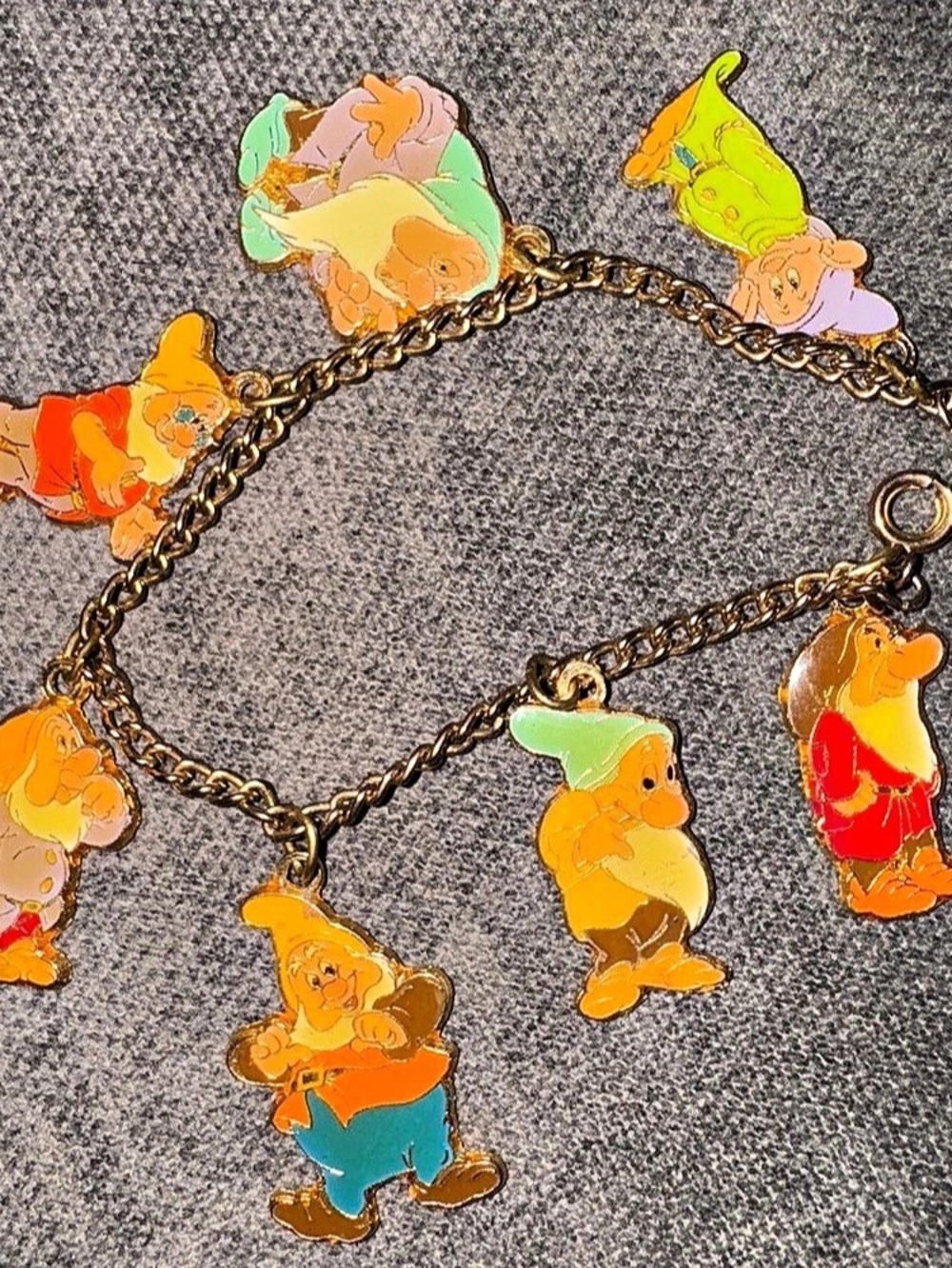 Disney Vintage Seven Dwarfs Enamel Charm Bracelet Gold & Orange